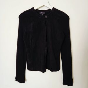 Theory suede front knit moto jacket size M minimalist black